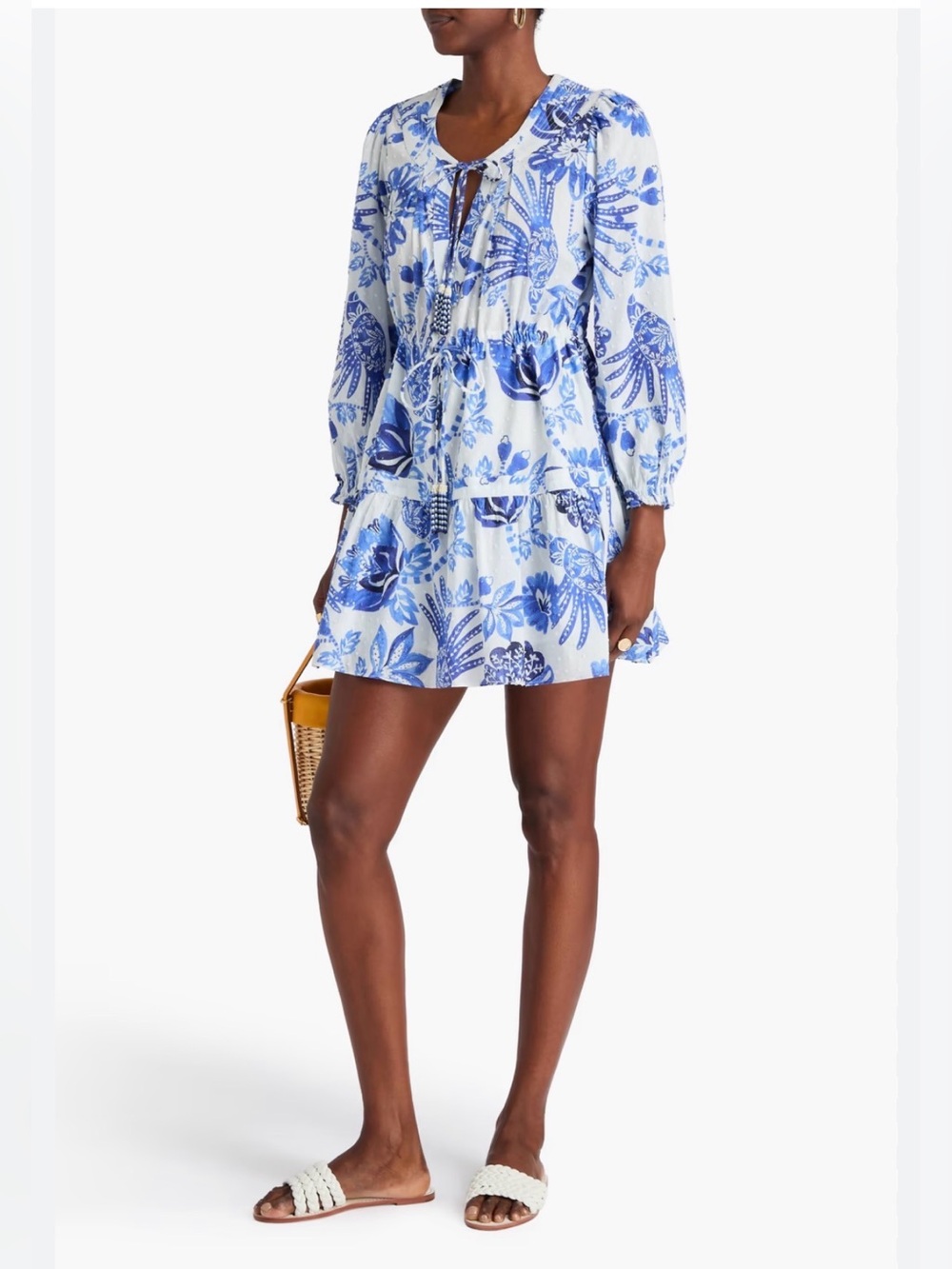 FARM RIO Bead-Embellished Printed Swiss-Dot Cotton Mini Dress. Size XS - Picture 10 of 12